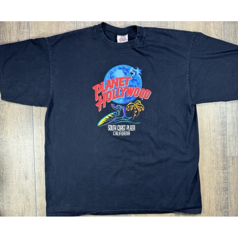 Planet Hollywood Surf California Black T-Shirt Size XL 1990s USA Made Vintage